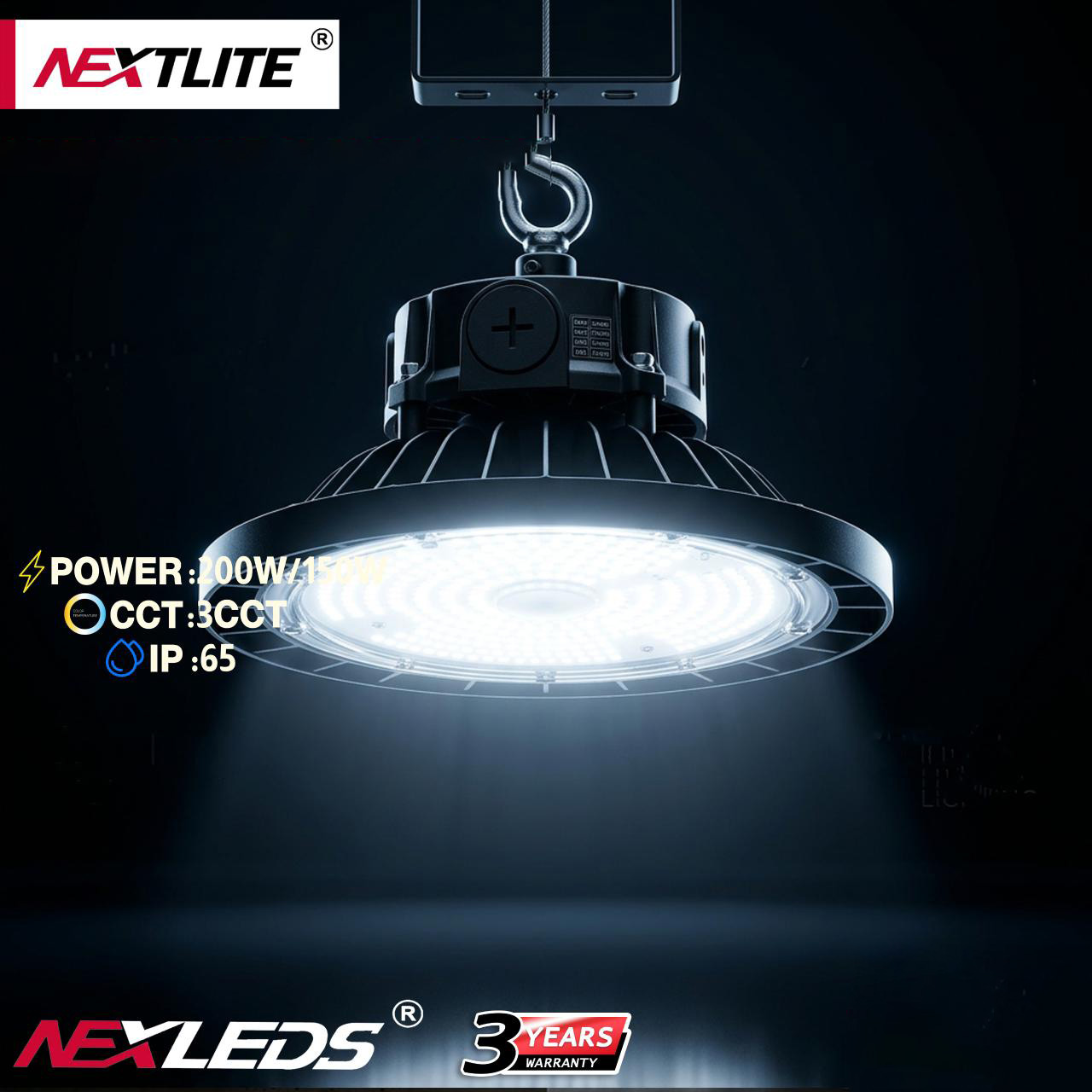 NXFR01 (200-150-120)W / (150-120-100)W ADJUSTABLE UFO HIGHBAY IP65