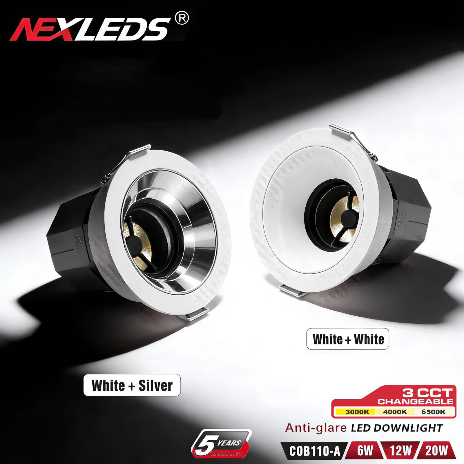 COB110 A 6W / 12W / 20W ANTI GLARE LED DOWNLIGHT IP65 3CCT