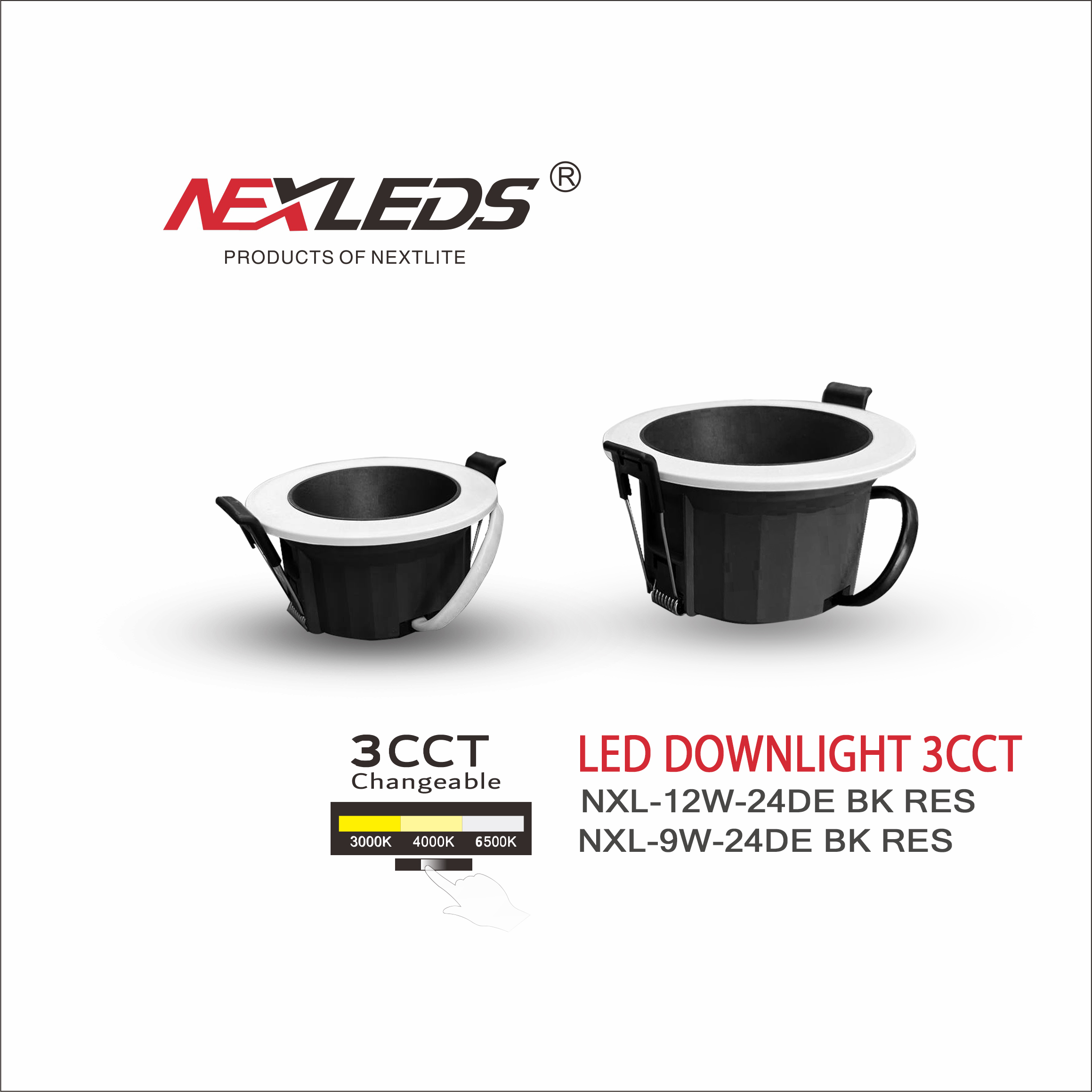 NXL 24DE BK RES 9W / 12W LED DOWNLIGHT 3CCT