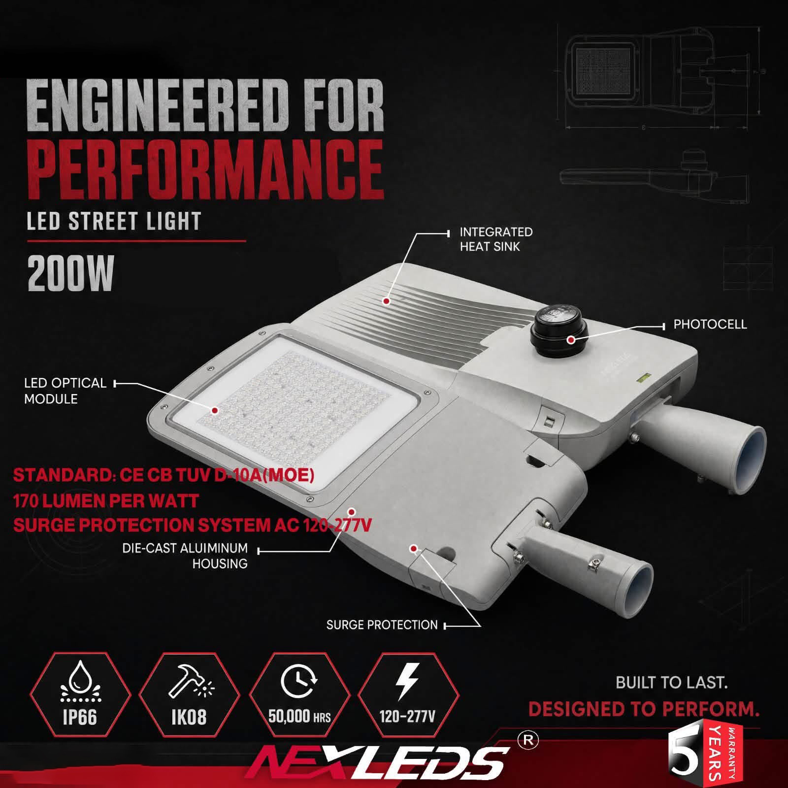 NX ST10 200W 3000K Street Light IP66