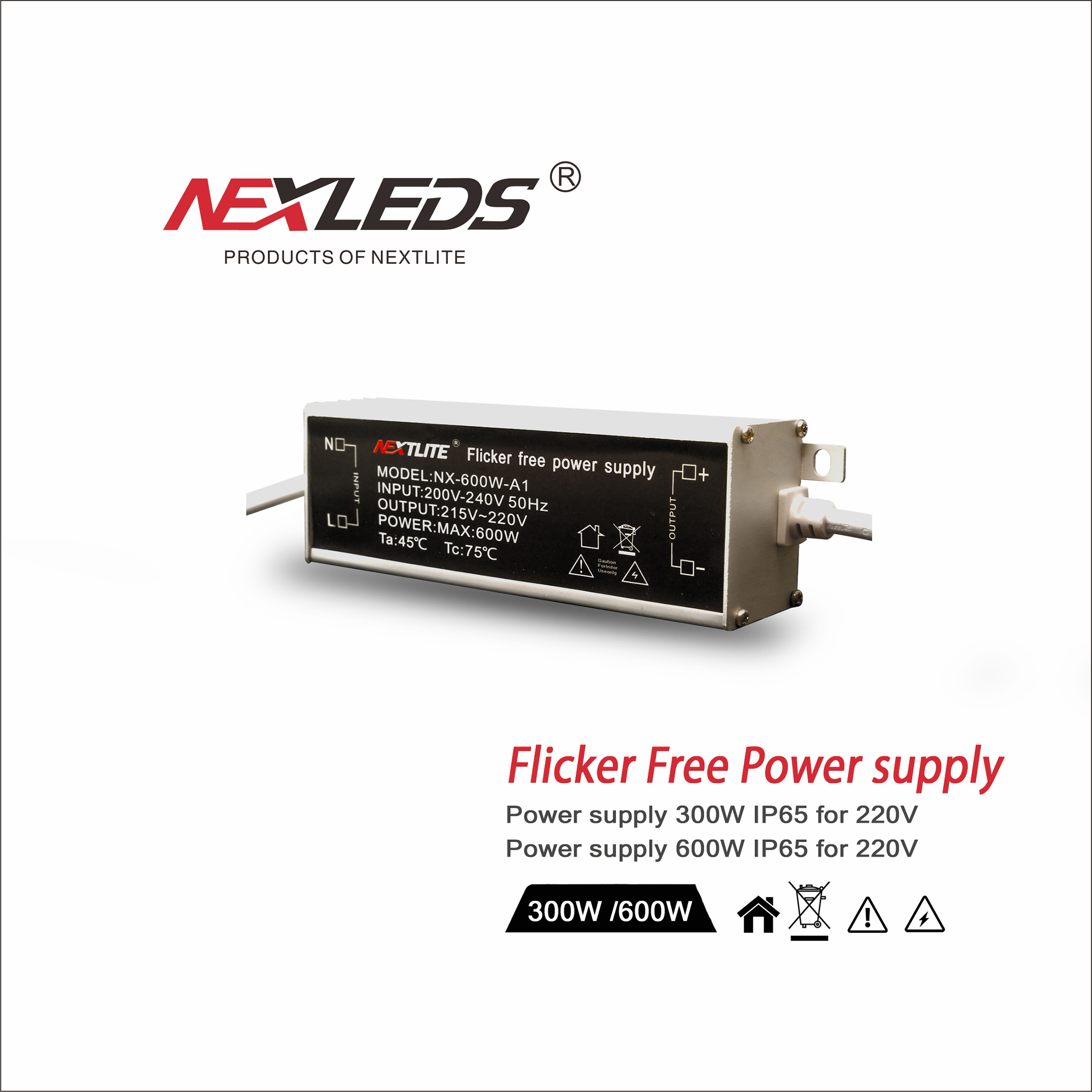 ‎POWER SUPPLY 300W / 600W  IP65 For 220V Flicker Free